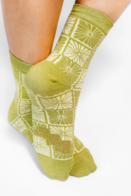 Chartreuse Flower Checkers — Knit Ankle Sock