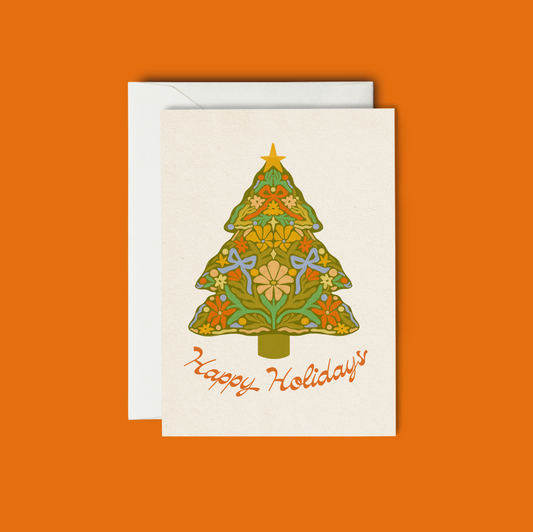 Happy Holidays, Ribbon Tree - Greeting Card