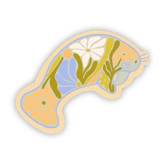 Floral Manatee - Vinyl Sticker