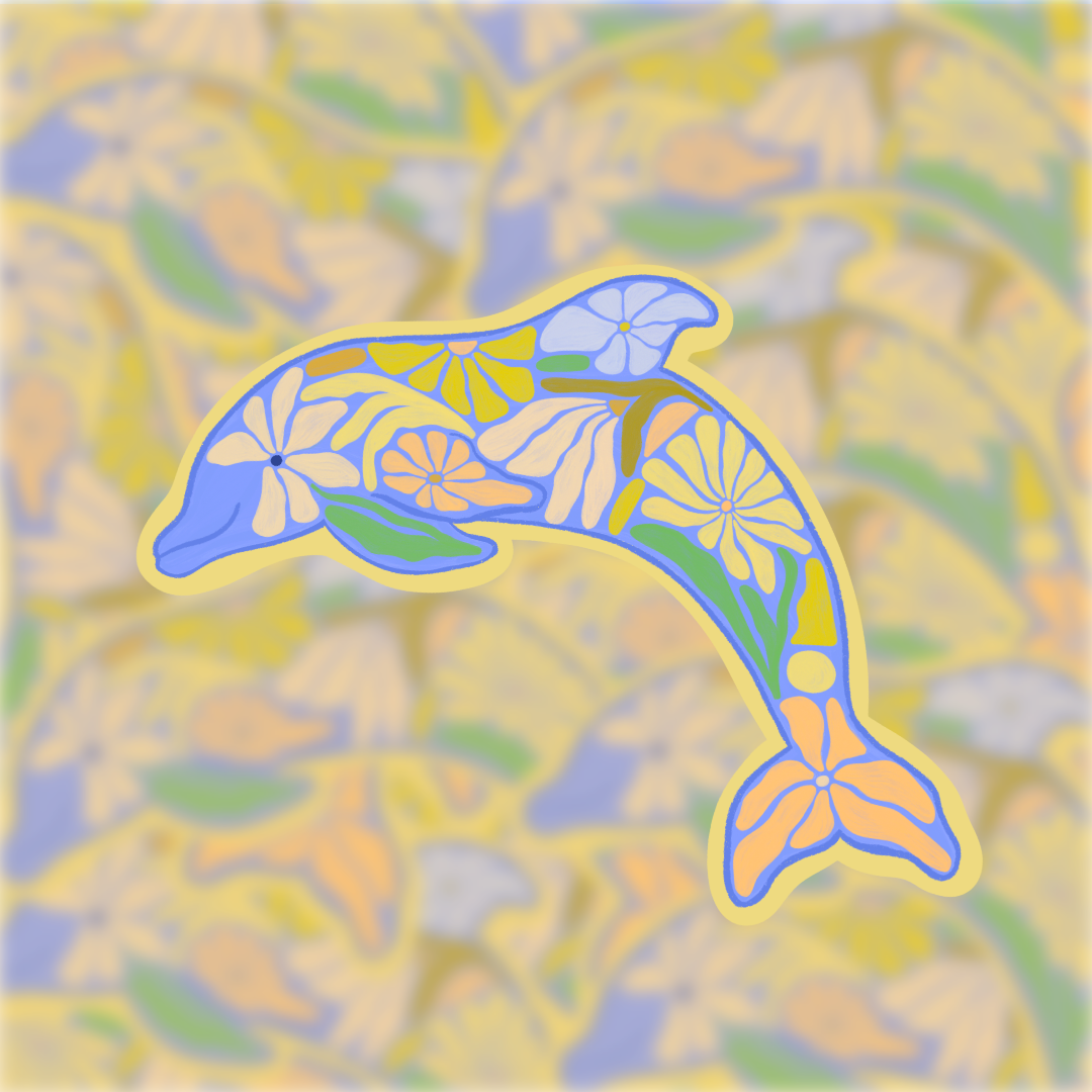 Floral Dolphin - Vinyl Sticker