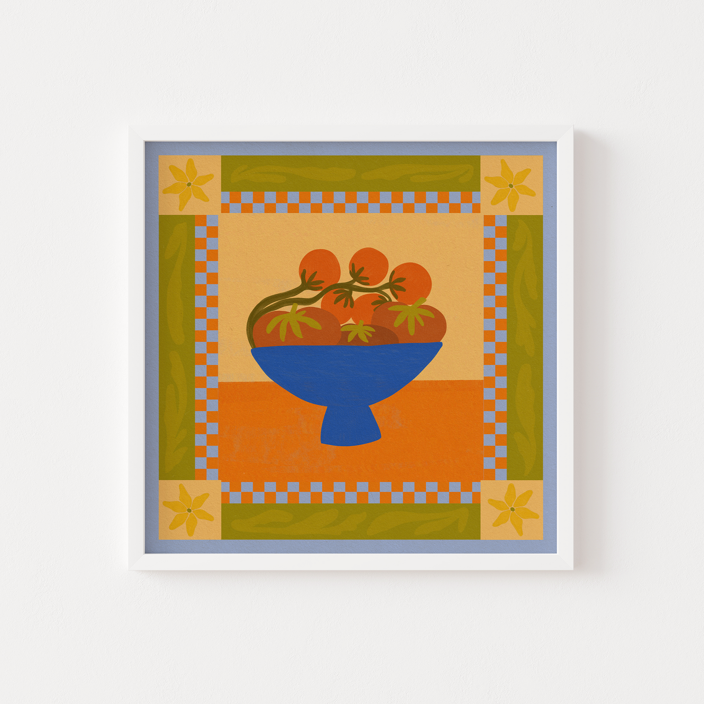 Tomatoes in a blue bowl.