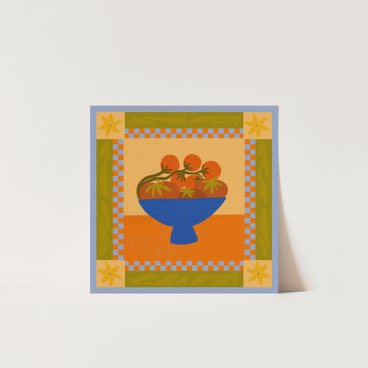 Tomatoes in a blue bowl