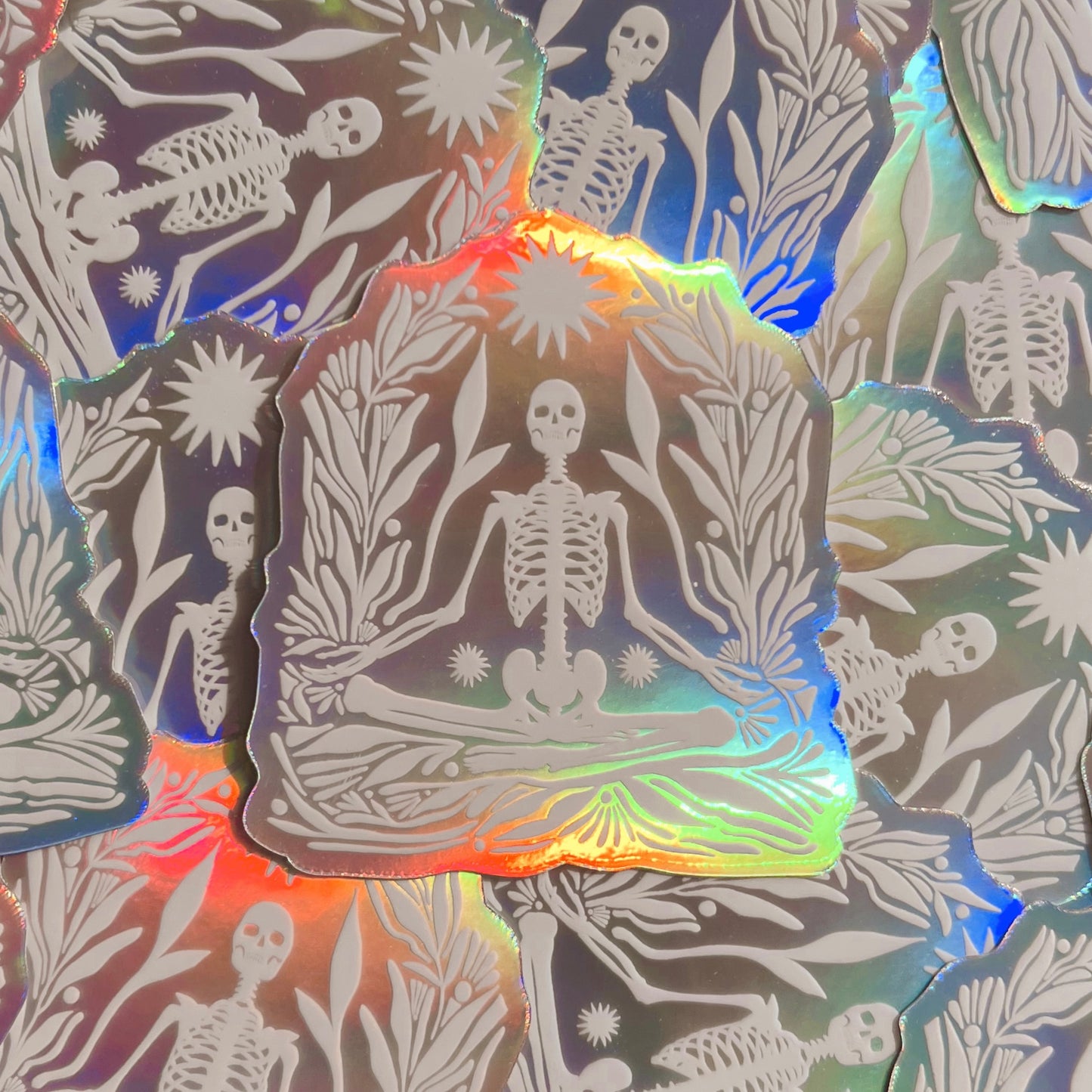 Meditating Skeleton - Holographic Sticker