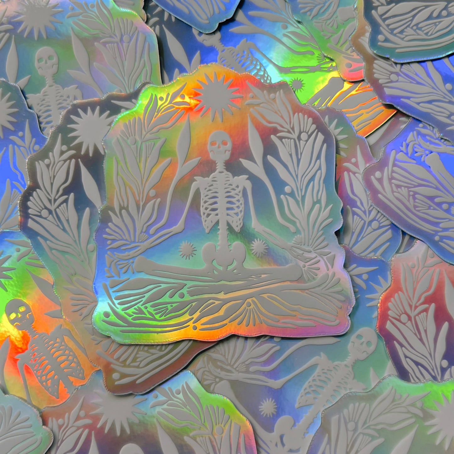 Meditating Skeleton - Holographic Sticker
